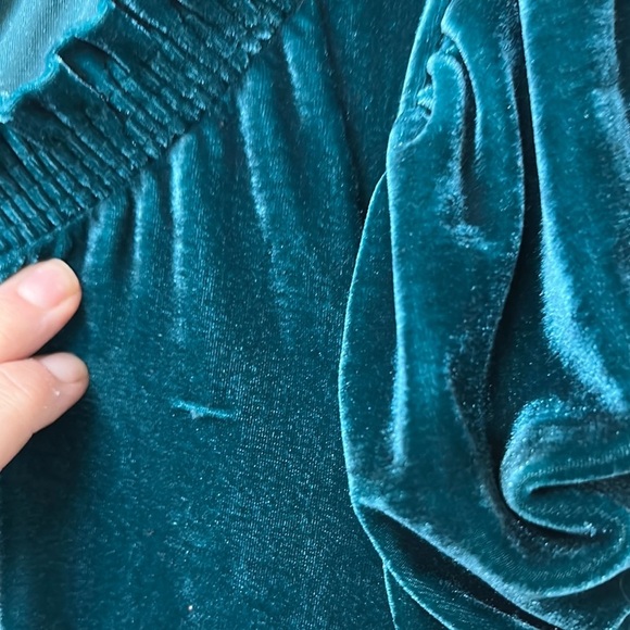 Free People Green and Blue Puff Sleeve Blouse - Picture 2 of 3